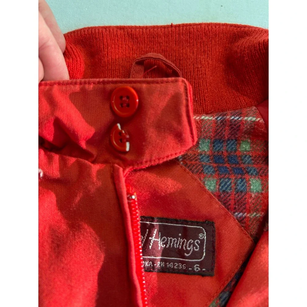 Vintage Michael Hemings Kids Red Harrington Jacket Plaid Lined Bomber Size 6